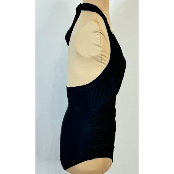 DKNY Womens Black One-Piece Halter Swimsuit L Large Nylon & Spandex - Picture 3 of 13